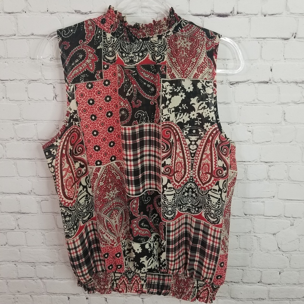 Sere Nade plaid & paisley sleeveless blouse XL - Picture 2 of 4